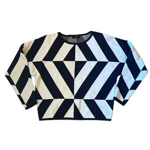 T TAHARI Black White Geometric Dolman Sleeve Crewneck Sweater Women’s Size Small